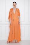 Buy_Dilnaz_Orange Cotton Satin Mirror, Pearls Plunge V Neck Embellished Kaftan _Online_at_Aza_Fashions