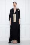 Buy_DILNAZ_Black Cotton Satin Hand Embellished Sequins Plunge V Neck Kaftan  _Online_at_Aza_Fashions