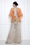 Dilnaz_Orange Net Pearl, Feathers Plunge V Neck Twist Kaftan Top _Online_at_Aza_Fashions