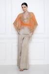 Buy_Dilnaz_Orange Net Pearl, Feathers Plunge V Neck Twist Kaftan Top _Online_at_Aza_Fashions
