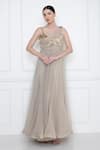 Buy_DILNAZ_Grey Net/ Viscose And Polyester Satin Embellished Bodice Saree Gown _Online_at_Aza_Fashions