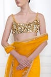 DILNAZ_Yellow Net And Polyester Satin Embellished Sequin Scoop Neck Bustier _Online_at_Aza_Fashions