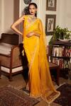 Buy_Dilnaz_Yellow Net And Polyester Satin Sequin & Beads, Thread Border Embroidered Saree_at_Aza_Fashions