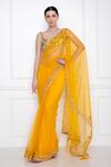 Dilnaz_Yellow Net And Polyester Satin Sequin & Beads, Thread Border Embroidered Saree_Online_at_Aza_Fashions