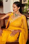 Buy_Dilnaz_Yellow Net And Polyester Satin Sequin & Beads, Thread Border Embroidered Saree_Online_at_Aza_Fashions