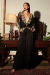 Buy_DILNAZ_Black Cotton Satin And Net Wide Legged Jumpsuit With Kaftan Top  _at_Aza_Fashions