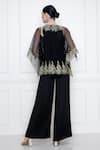 DILNAZ_Black Cotton Satin And Net Wide Legged Jumpsuit With Kaftan Top  _Online_at_Aza_Fashions