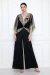 Buy_DILNAZ_Black Cotton Satin And Net Wide Legged Jumpsuit With Kaftan Top  _Online_at_Aza_Fashions