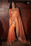 Buy_DILNAZ_Orange Net And Polyester Satin Embroidery Sequin Border Saree  _at_Aza_Fashions