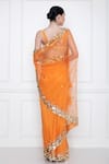 DILNAZ_Orange Net And Polyester Satin Embroidery Sequin Border Saree  _Online_at_Aza_Fashions