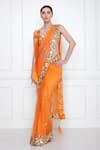 Buy_DILNAZ_Orange Net And Polyester Satin Embroidery Sequin Border Saree  _Online_at_Aza_Fashions