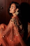 DILNAZ_Orange Net And Polyester Satin Embroidery Sequin Border Saree  _at_Aza_Fashions