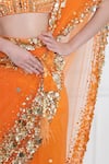 Shop_DILNAZ_Orange Net And Polyester Satin Embroidery Sequin Border Saree  _at_Aza_Fashions