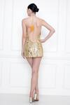 DILNAZ_Gold Power Net Embellished Sequin And Beads Cowl Neck Dress  _Online_at_Aza_Fashions