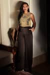 Buy_DILNAZ_Black Pure Silk Satin Embellished Sequin And Beads Bodice Jumpsuit  _at_Aza_Fashions