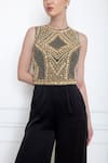 Shop_DILNAZ_Black Pure Silk Satin Embellished Sequin And Beads Bodice Jumpsuit  _at_Aza_Fashions