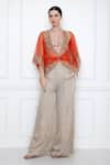 Buy_Dilnaz_Red Net Kasab And Pearl V Neck Sheer Draped Kaftan Top_at_Aza_Fashions
