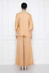 Shop_DILNAZ_Gold Cotton Satin V Neck Front Twist Kaftan Top With Jumpsuit  _at_Aza_Fashions