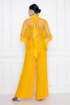 Shop_Dilnaz_Yellow Net Resham V Neck Sheer Draped Kaftan Top_at_Aza_Fashions