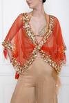 Dilnaz_Red Net Embroidery Sequin V Neck Twist Front Kaftan Top _Online_at_Aza_Fashions