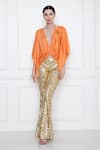 Buy_DILNAZ_Orange Cotton Satin V Neck Kaftan Style Top _at_Aza_Fashions