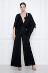 Buy_DILNAZ_Black Cotton Satin V Neck Jumpsuit With Kaftan Top  _at_Aza_Fashions