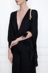 DILNAZ_Black Cotton Satin V Neck Jumpsuit With Kaftan Top  _Online_at_Aza_Fashions