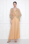 Buy_DILNAZ_Gold Cotton Satin And Net Wide Legged Jumpsuit With Kaftan Top  _at_Aza_Fashions