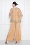 Shop_DILNAZ_Gold Cotton Satin And Net Wide Legged Jumpsuit With Kaftan Top  _at_Aza_Fashions