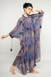 Anmol Kakad_Blue Georgette Amara Stripe Pattern Kaftan Dress_Online_at_Aza_Fashions