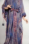 Anmol Kakad_Blue Georgette Amara Stripe Pattern Kaftan Dress_at_Aza_Fashions