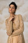 Shop_COUTURE BY NIHARIKA_Gold Organza Hand Embroidered Floral Pattern Jacket With Skirt Set _at_Aza_Fashions
