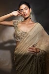 Buy_COUTURE BY NIHARIKA_Gold Georgette Embroidery Bugle Beads Square Neck Saree With Blouse  _at_Aza_Fashions