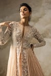 COUTURE BY NIHARIKA_Peach Net Hand Embroidered Floral Pattern Jacket: With Skirt Set For Women_Online_at_Aza_Fashions