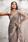 COUTURE BY NIHARIKA_Purple Net Hand Embroidered Floral Pattern V Neck Saree With Blouse  _Online_at_Aza_Fashions