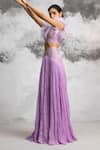 Shop COUTURE BY NIHARIKA Purple Organza And Chiffon Bugle Beads & Feather V Embroidered Blouse & Skirt Set at Aza Fashions Shop_COUTURE BY NIHARIKA_Purple Organza And Chiffon Bugle Beads & Feather V Embroidered Blouse & Skirt Set _at_Aza_Fashions
