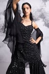 COUTURE BY NIHARIKA Black Net Floral Jaal Pattern Sweetheart Neck Embroidered Kurta Sharara Set Online at Aza Fashions COUTURE BY NIHARIKA_Black Net Floral Jaal Pattern Sweetheart Neck Embroidered Kurta Sharara Set _Online_at_Aza_Fashions