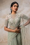 COUTURE BY NIHARIKA_Green Net Embroidery Bugle Beads Round Lehenga Saree With Blouse  _Online_at_Aza_Fashions