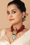 Buy_Joules by Radhika_Red Onyx Beads Carved Temple Choker_at_Aza_Fashions