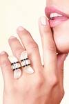 Buy_Isharya_White Rock Crystal Double Horn Mirror Enamel Open Ring_at_Aza_Fashions
