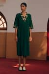 Buy_Cord_Green 100% Cotton Embroidered And Embellishment Thread Work & Crochet Lace Dress _at_Aza_Fashions