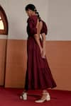 Shop_Cord_Maroon Poplin Plain Round Audrey Tiered Dress _at_Aza_Fashions