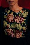 Cord_Black Linen Cross Stitch, Floral Round Emma Embroidered Dress_Online_at_Aza_Fashions