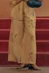 Buy_Cord_Yellow Linen Botanical Pants _Online_at_Aza_Fashions