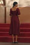 Shop_Cord_Maroon Linen Ella Sleeve Embroidered Dress_at_Aza_Fashions