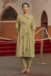 Buy_Cord_Beige 101 % Cotton Printed Floral Round Cascade Dress_at_Aza_Fashions