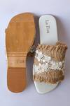 Shop_La Fiza_Brown Bead And Shell Work Autumn Embellished Sliders_at_Aza_Fashions