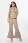 Buy_House of THL_Beige Cotton Hessain Embroidery Pearls Diana Double-breasted Jacket And Pant Set _at_Aza_Fashions