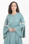 Buy_House of THL_Blue Cotton Hessain Embroidery Cleopatra Embellished Sleeve Dress _Online_at_Aza_Fashions