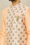 Shop_Aryavir Malhotra_Peach Art Silk Printed Floral Panel Sherwani Set _Online_at_Aza_Fashions